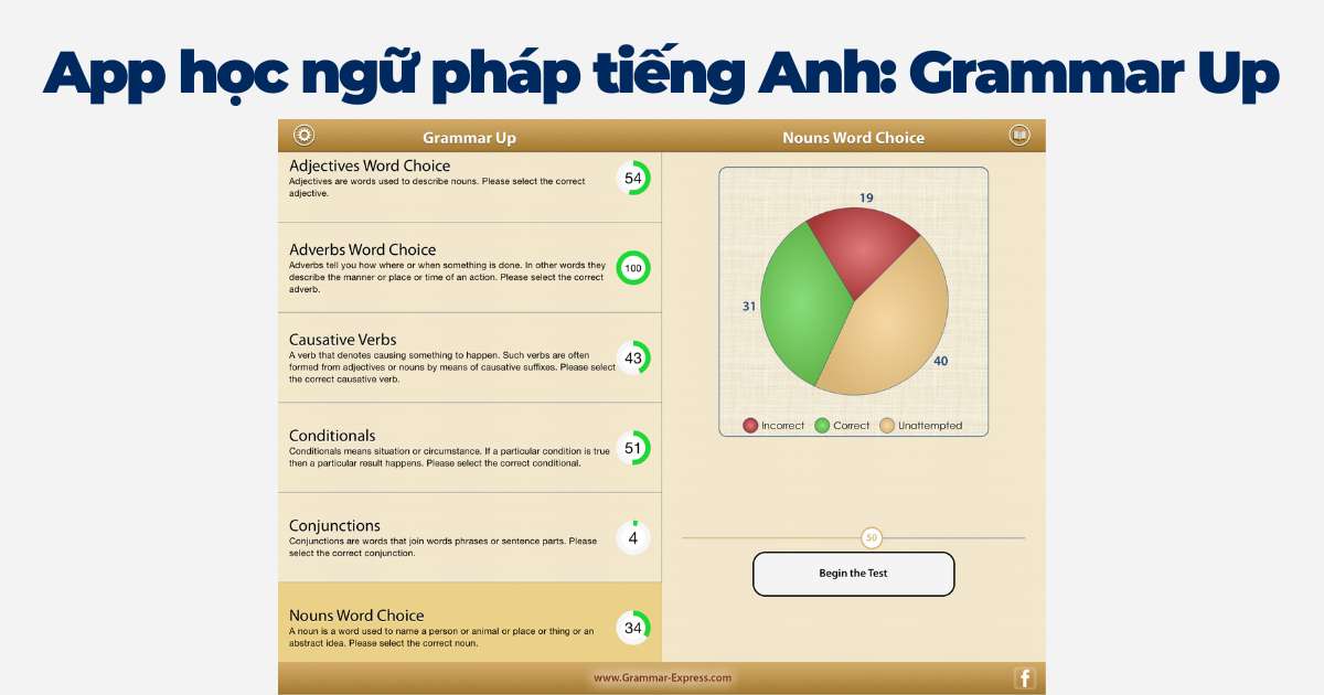 App học ngữ pháp tiếng Anh hay nhất - Grammar up