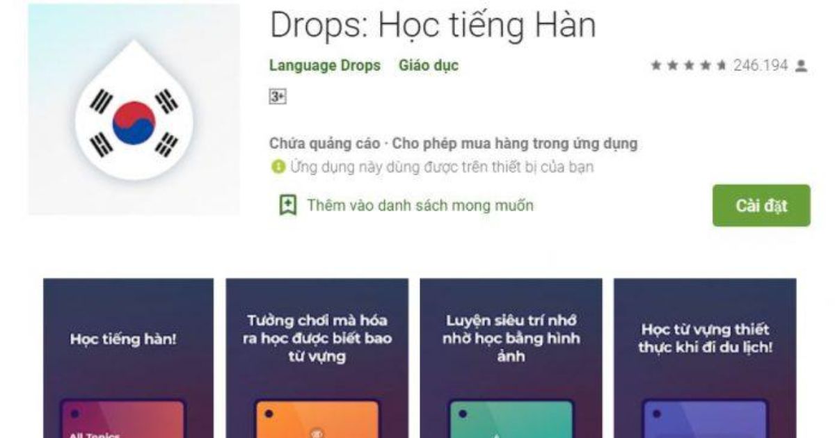 App Học Tiếng Hàn Drops
