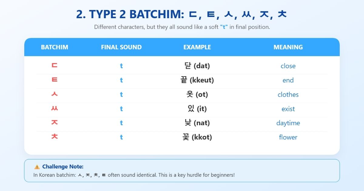 Single Batchim in Korean Type 2