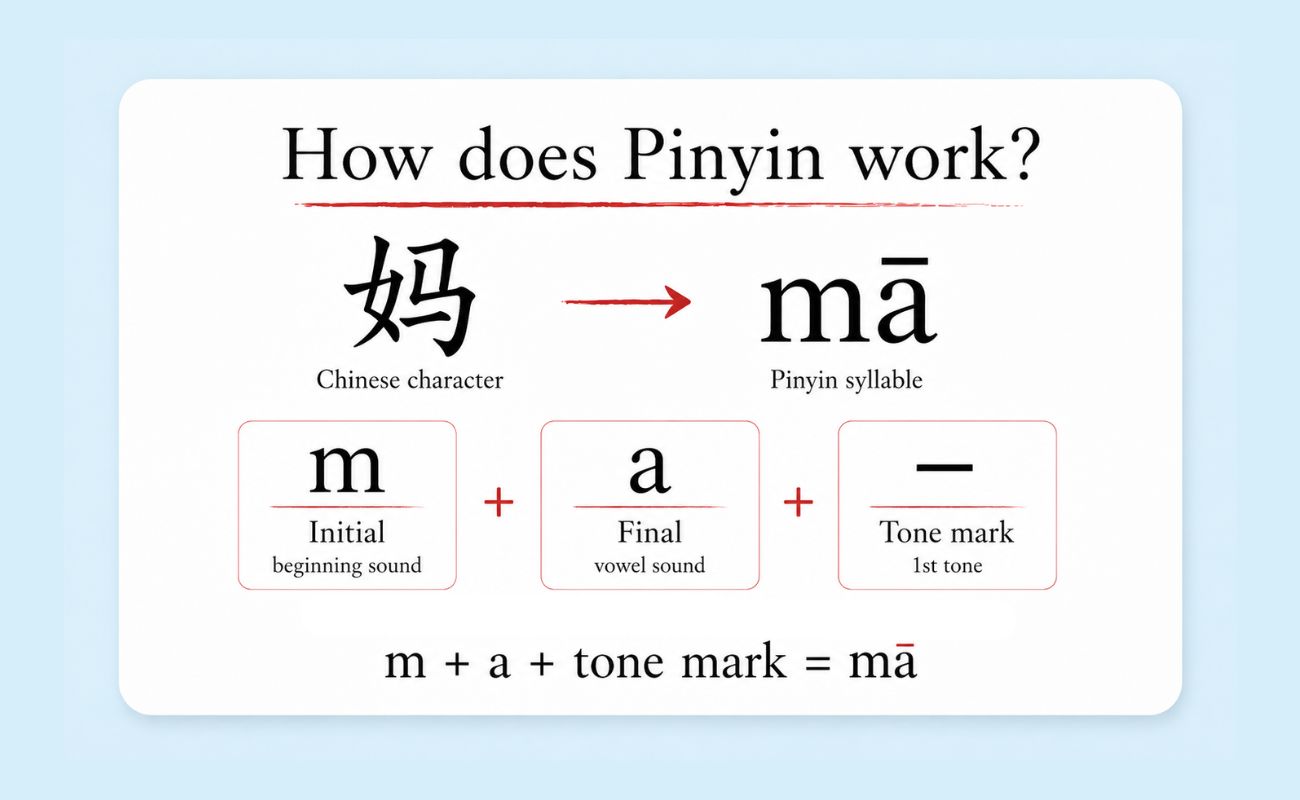 How does Pinyin work in Mandarin Chinese?
