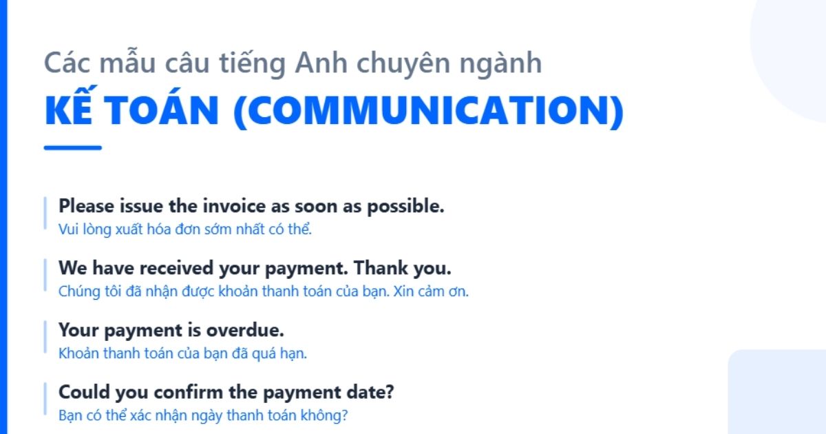 Các mẫu câu tiếng Anh chuyên ngành kế toán